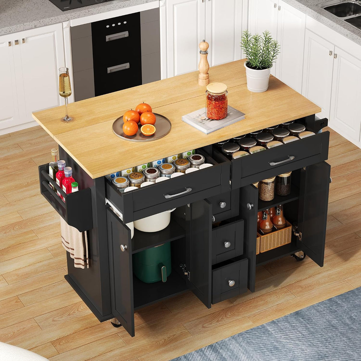 armoire, 120 × 40 cm, pliable, avec tiroirs, pour la cuisine, Bladez, 5 tiroirs et 2 armoires