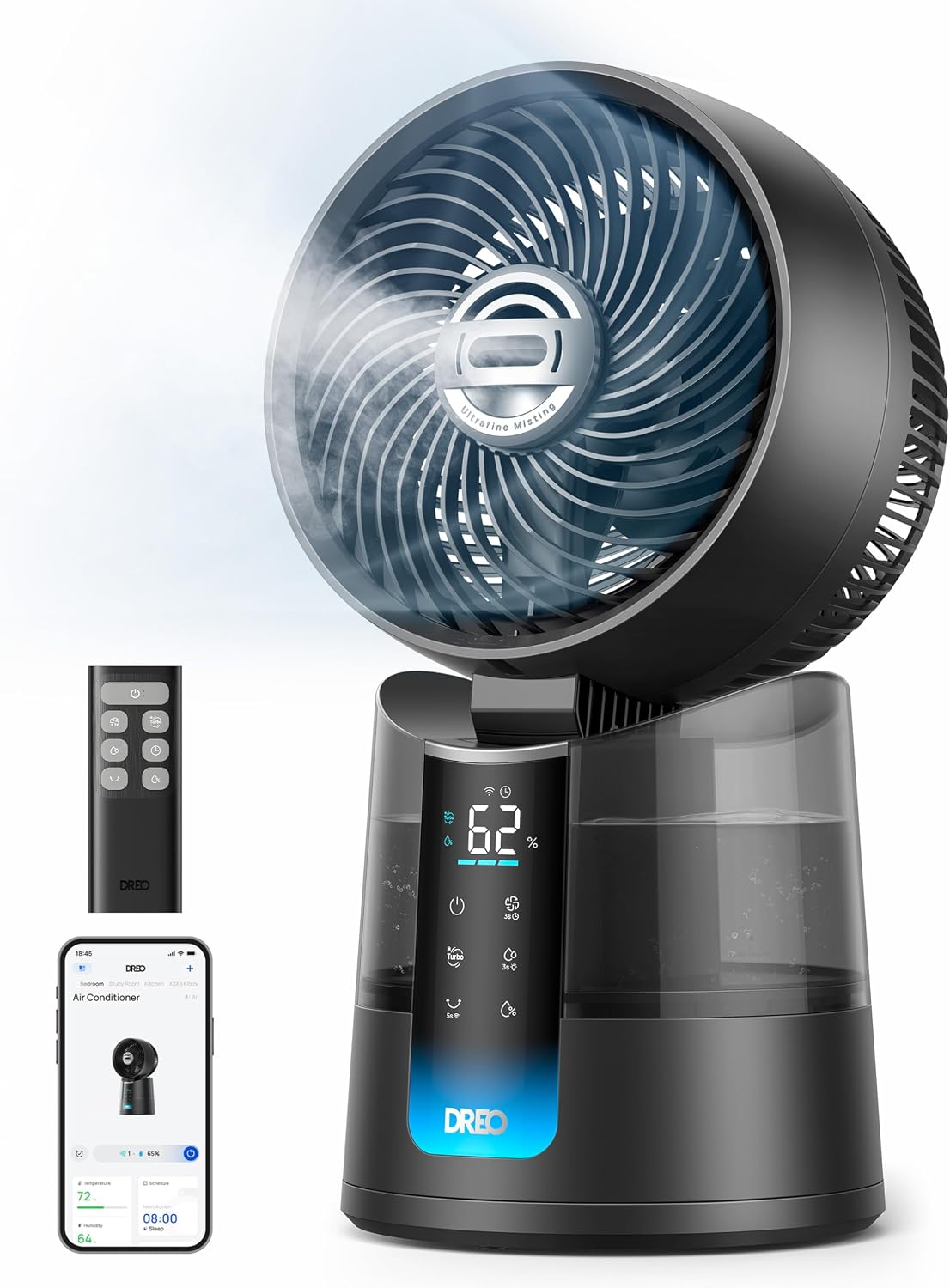 table, 20 dB, avec télécommande, DREO, DREO TurboCool Ventilateur 516S, rafraîchisseur d'air 7, 9 m/s, silencieux 20 dB, 6 vitesses, 2 modes