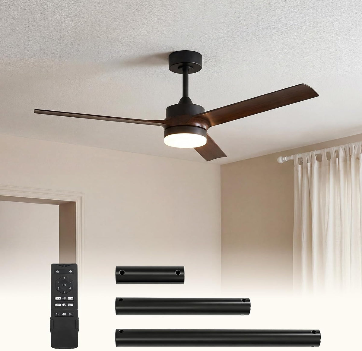 Ventilateurs de plafond, 132 cm, avec éclairage LED, avec télécommande, pour la cuisine, pour la chambre, Tribesigns