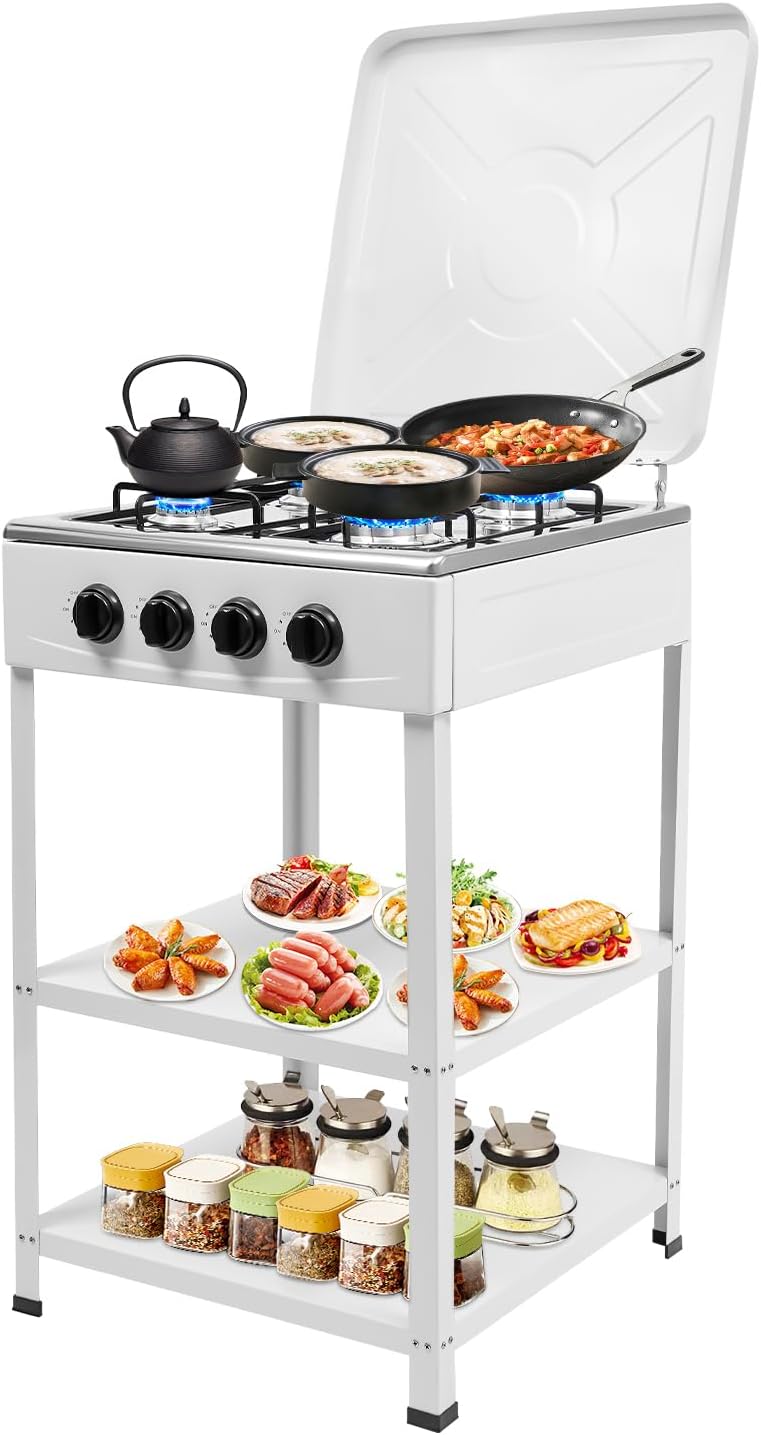 table, 49 × 49 × 79 cm, pour la cuisine, Desnysmf, Plaque de cuisson à gaz à 4 feux, interrupteur rotatif avec fond antidérapant et 4 brûleurs