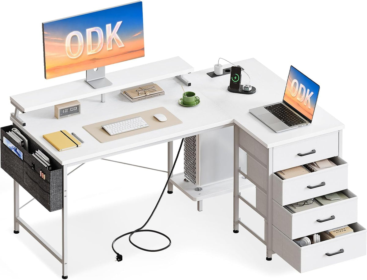 Bureaux, 140 × 80cm, avec tiroirs, blanc, pour le bureau, ODK, 140x80cm Blanc
