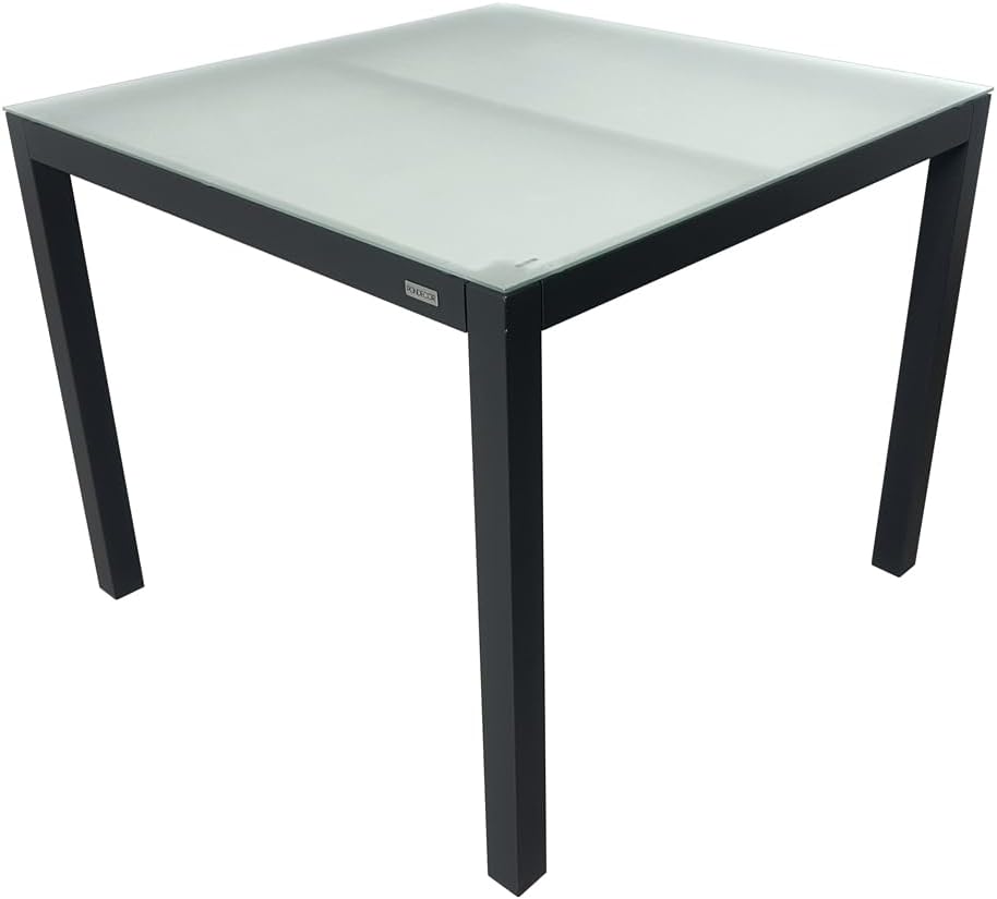 table de jardin, 90 × 90 × 74 cm, aluminium, verre, gris, pour le jardin, MOMMA HOME