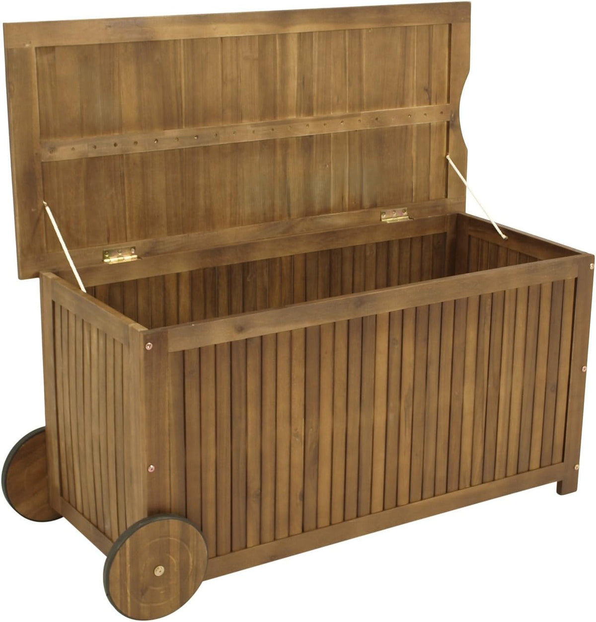 Coffres de rangement, 123,5 × 53,5 × 63 cm, bois, marron, DEGAMO, DEGAMO Coffre de rangement Navara avec roulettes, pour extérieur
