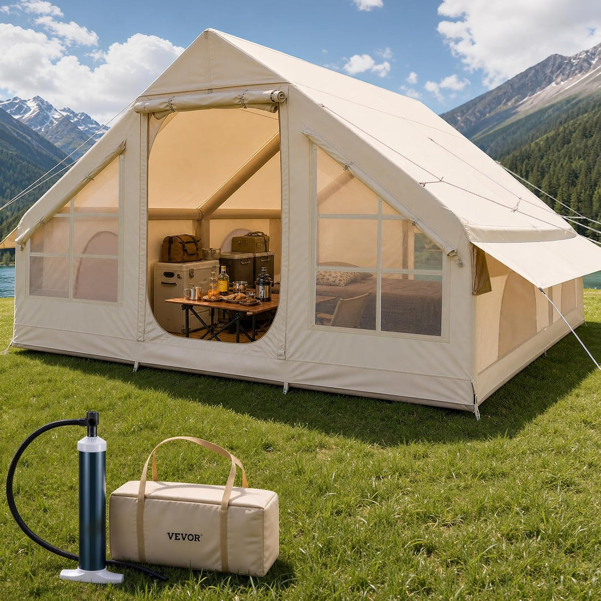 Tentes, 4 × 3 × 2 m, VEVOR, Tente de Camping Gonflable Tente de Glamping 3 à