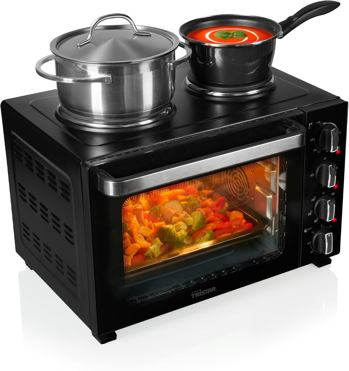 four OV-3670, 35 L, 3200 W, acier, noir, pour la cuisine, Tristar, Tristar Four à convection avec 2 plaques de cuisson, capacité 35 L