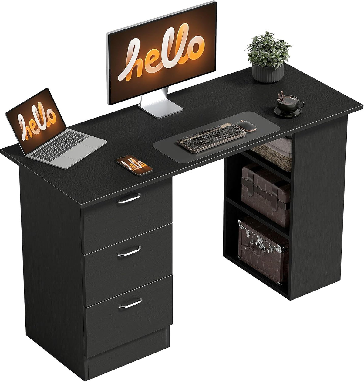 HOMCOM Bureaux, 120 × 49 × 72cm, avec tiroirs, noir, pour le bureau