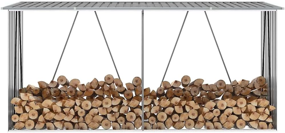 Abris de jardin, 330 × 84 × 152 cm, bois, acier, gris, pour le jardin, Accessoires pour Range-bûches & Porte-bûches, 44859