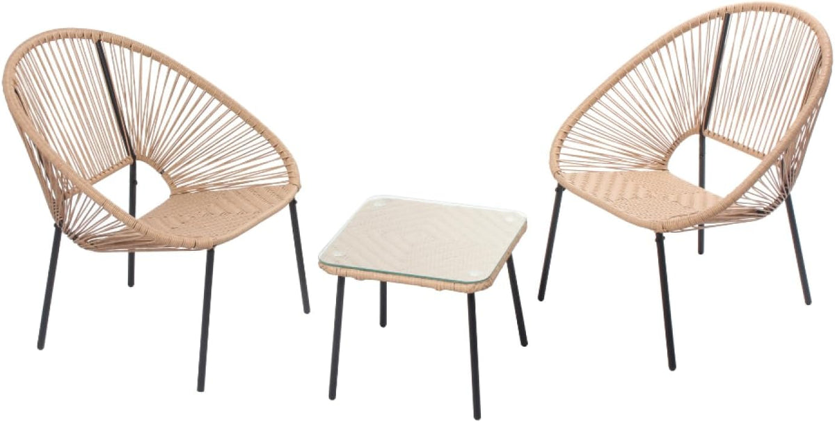 fauteuil, 45 × 45 × 38 cm, pour le jardin, pour le salon, CONCEPT USINE, Ensemble Bistrot Acapulco 2 Fauteuils Oeuf Naturel