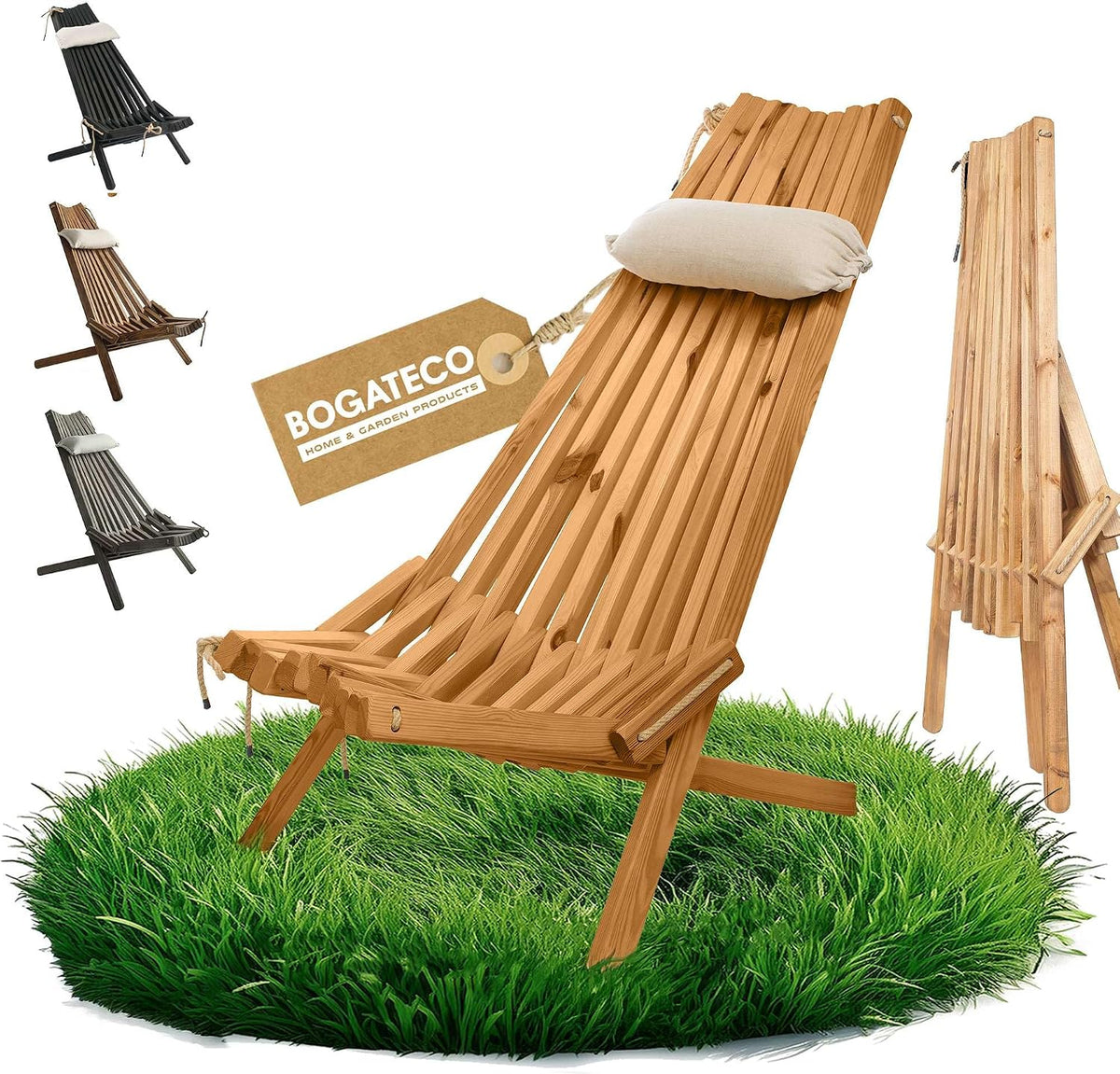 chaise, 100 × 55 × 90 cm, pliable, bois, pour le jardin, pour la terrasse, BOGATECO