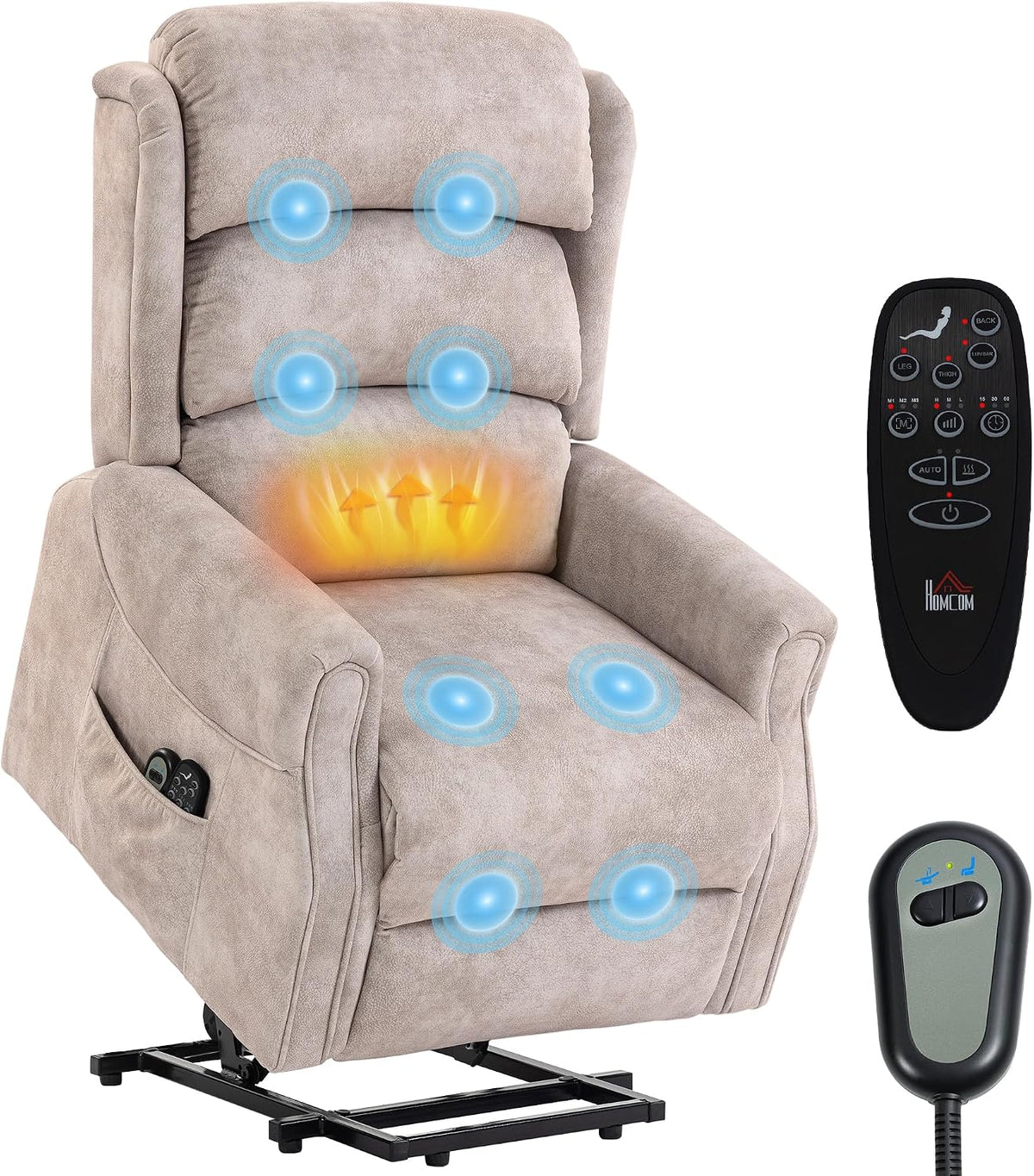 HOMCOM fauteuil, 13 cm, beige, Releveur Électrique Massage Vibration Chaleur Beige