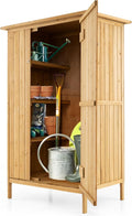 armoire, 14,5 cm, bois, pour le jardin, pour la terrasse, GOPLUS, Armoire de Jardin avec Toit Incliné en Asphalte, 3 Étagères, pour Terrasses