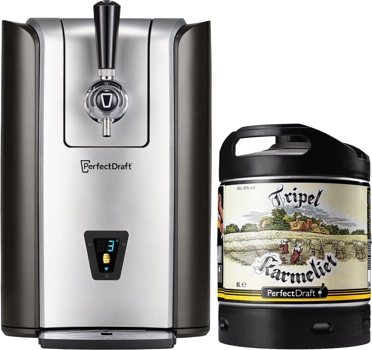 Tireuses à bières, 6L, 3°C, avec éclairage LED, PerfectDraft, Pack Tireuse À Bière + 1 Fût Tripel Karmeliet 6L, Refroidissement À 3°C