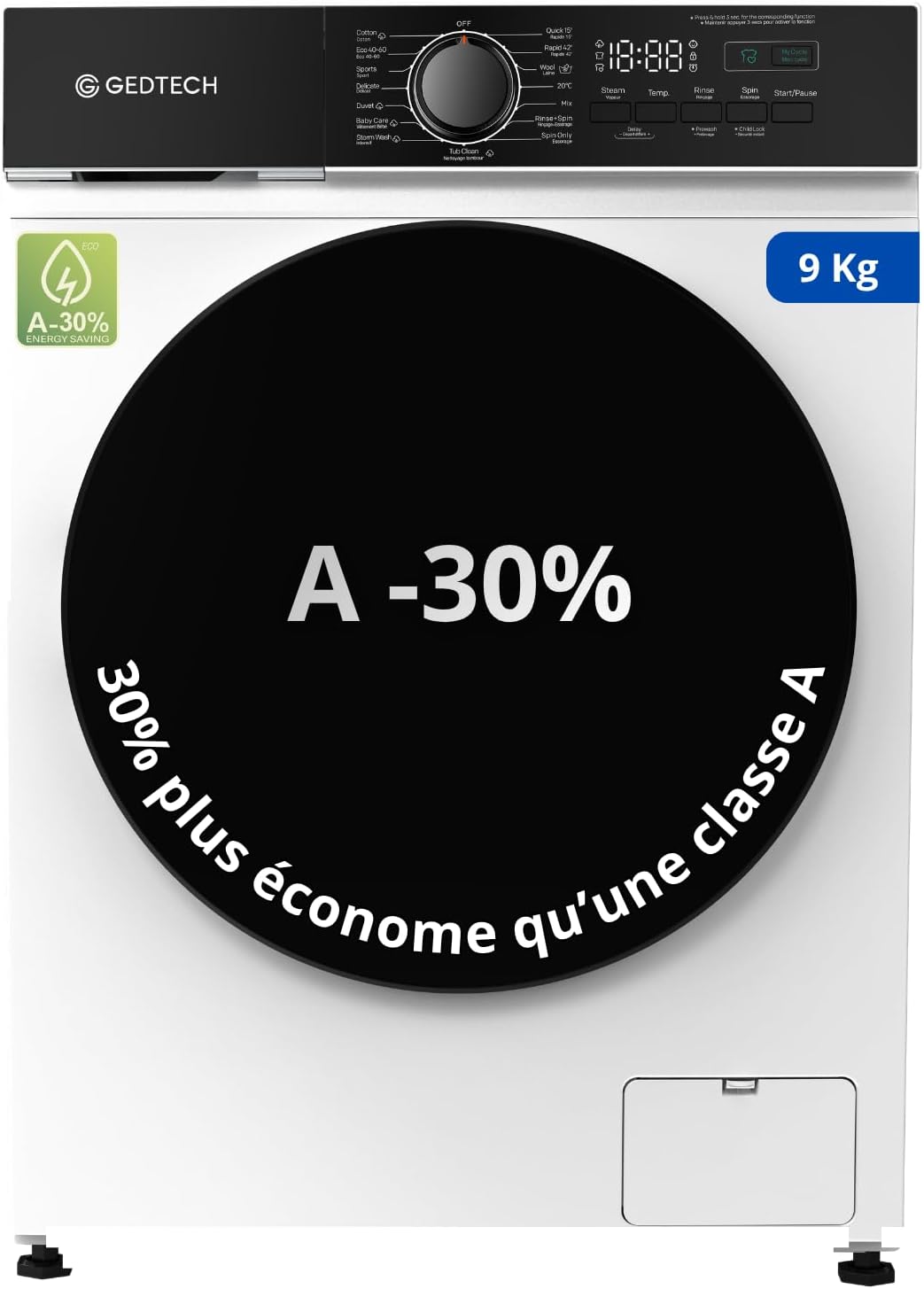 lave-linge GLL91400WH, GEDTECH, Très Faible conso - Classe A-10%