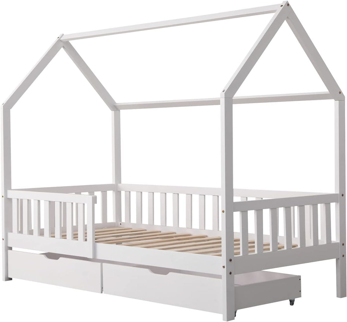 lit, 190 × 90cm, avec tiroirs, bois massif, blanc, Happy Garden