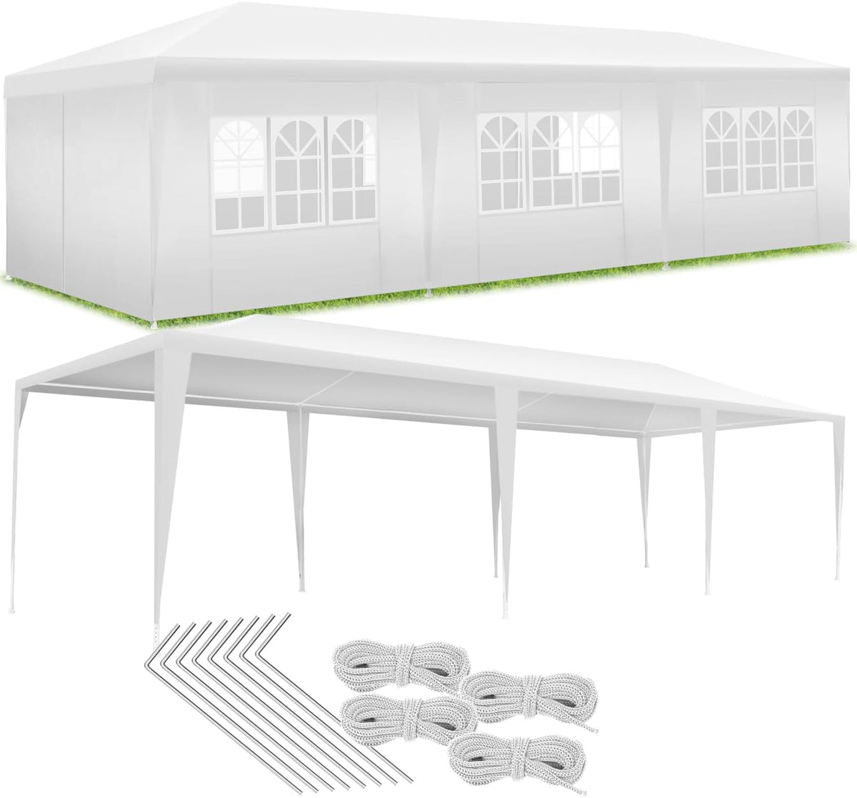 Tonnelles, 9 × 3m, acier, pour le jardin, tectake, résistant à l'eau avec Parois Amovibles