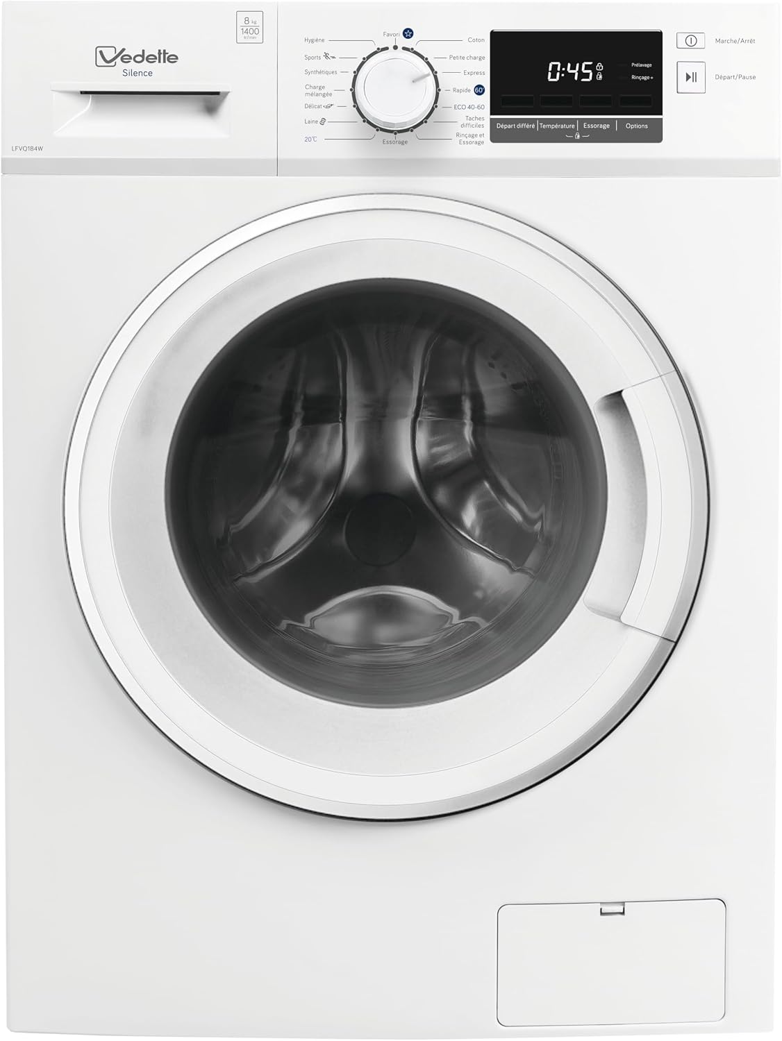 lave-linge LFVQ184W, 8kg, blanc, Fowok, Vedette LFVQ184W, 1400 trs/min
