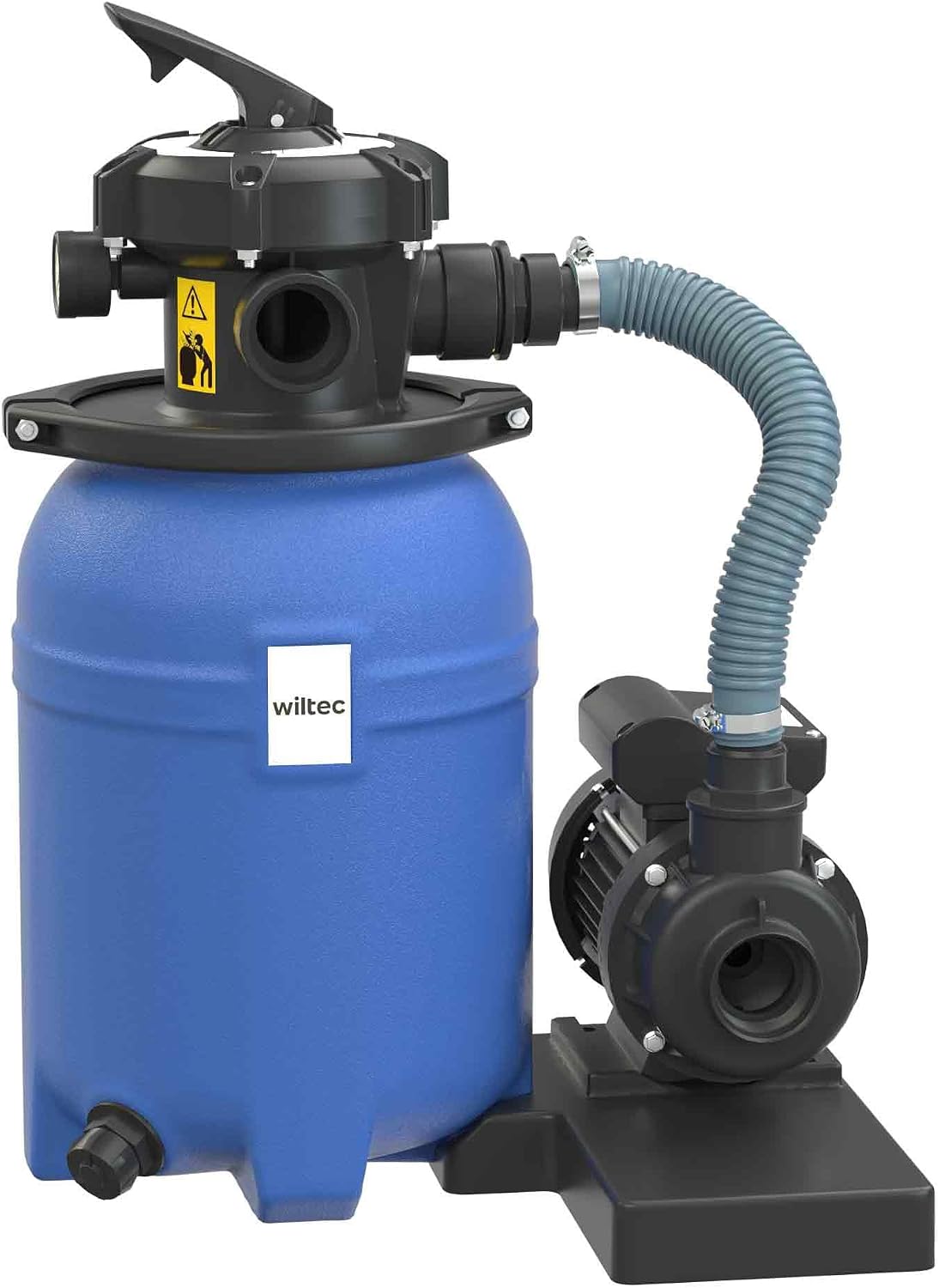 WilTec piscine, 250 W, 14 l, 10 kg, capacité 14 l / 10 kg, 10 000 l/h, avec Vanne 5 Positions et Pompe de filtrage Auto-amorçante