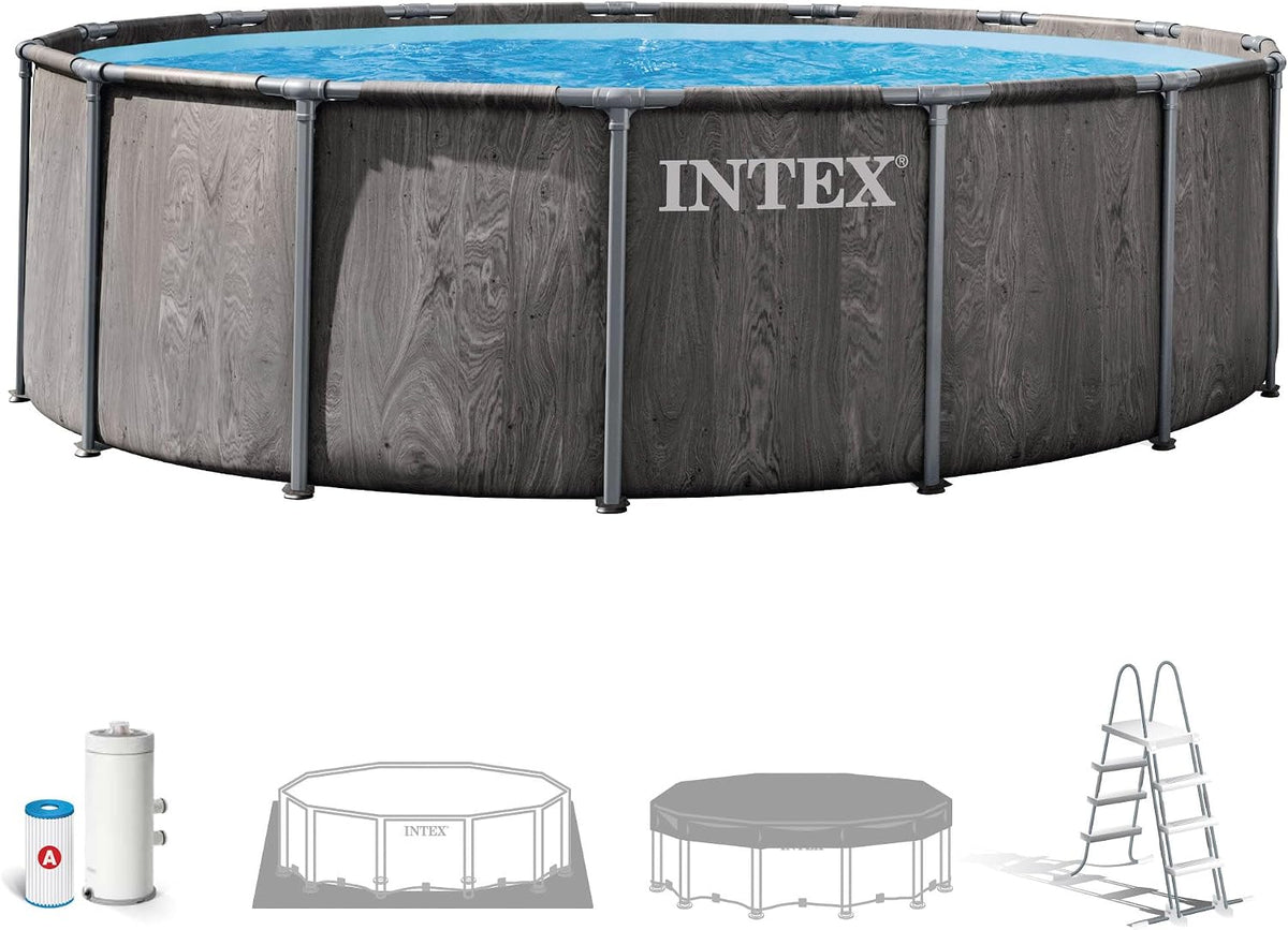 Intex piscine, bois, gris, Intex - 26742ND - Kit Piscine Baltik Ronde Tubulaire 4, 57 x 1