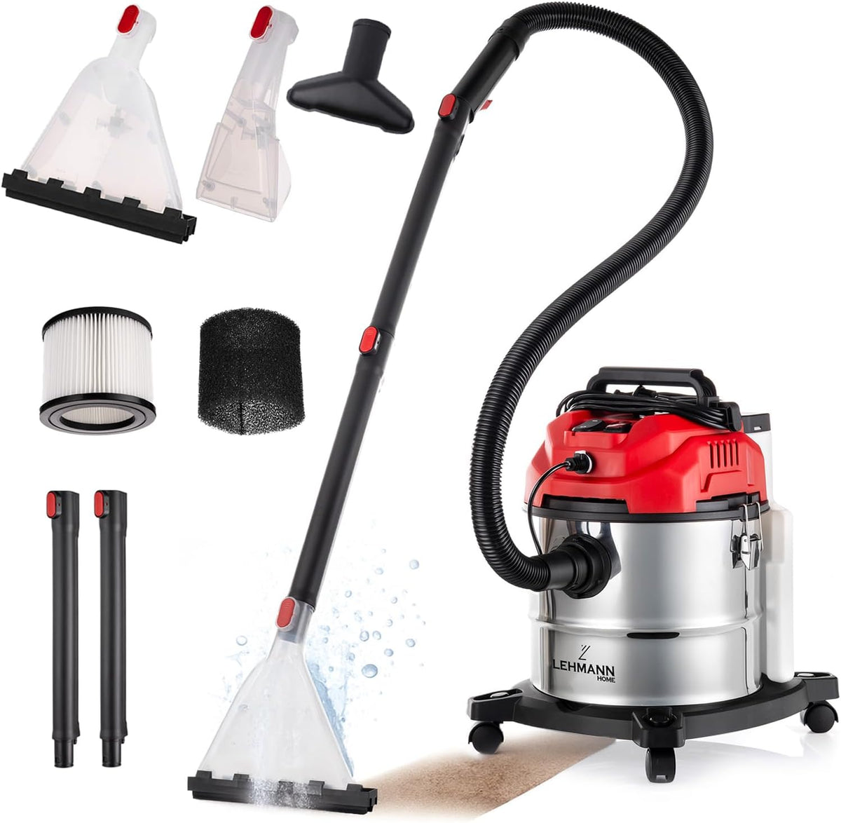 aspirateur, 20L, 1600 W, 4,3L, LEHMANN POLSKA, Aspirateur Injecteur-extracteur avec filtre HEPA, Réservoir à détergent de 4