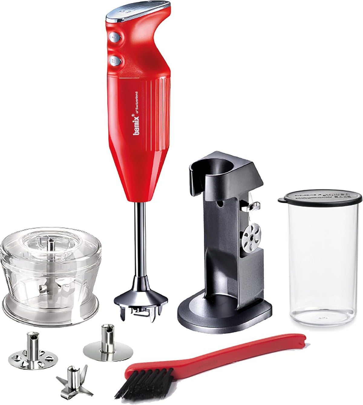 Mixeurs plongeants M200, 34,5 × 10,5 × 10,5 cm, 200 W, rouge, bamix, bamix Set mixeur plongeant M200 Chef's favorite avec support, 3 embouts