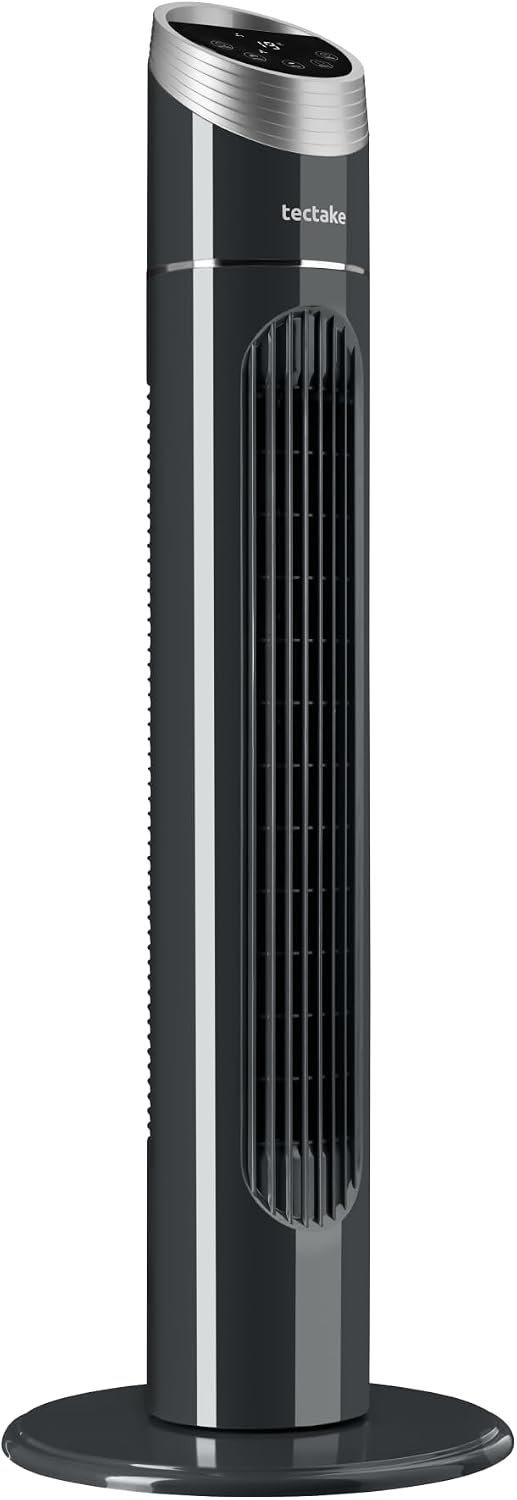 Ventilateurs colonne, 90 cm, avec éclairage LED, avec télécommande, gris, pour le bureau, pour la chambre, tectake