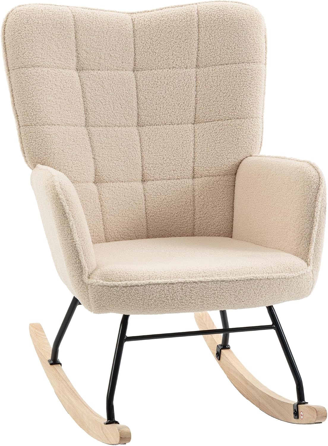 HOMCOM fauteuil, 47 cm, beige, à Bascule, Rocking Chair, Revêtement Bouclette, Beige
