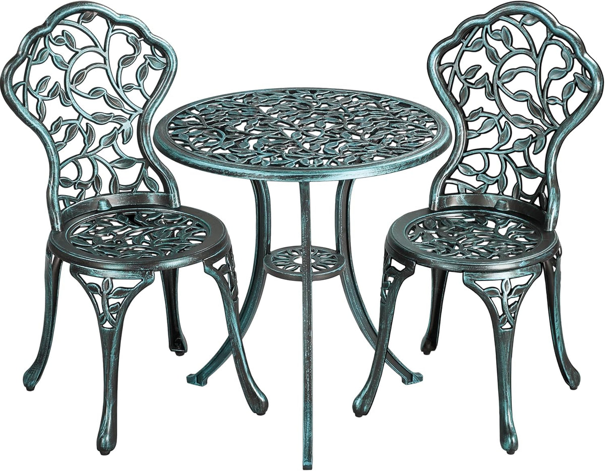 chaise, 3 pièces, métal, vert, pour le jardin, pour la terrasse, Yaheetech