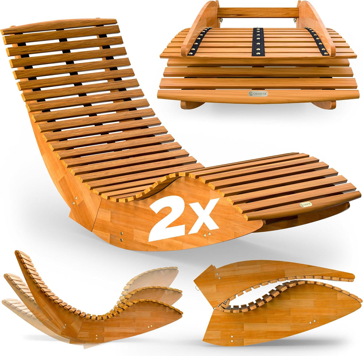 chaise, 154 × 60 × 78 cm, CASARIA, Casaria Set de 2X Chaises Longues à Bascule