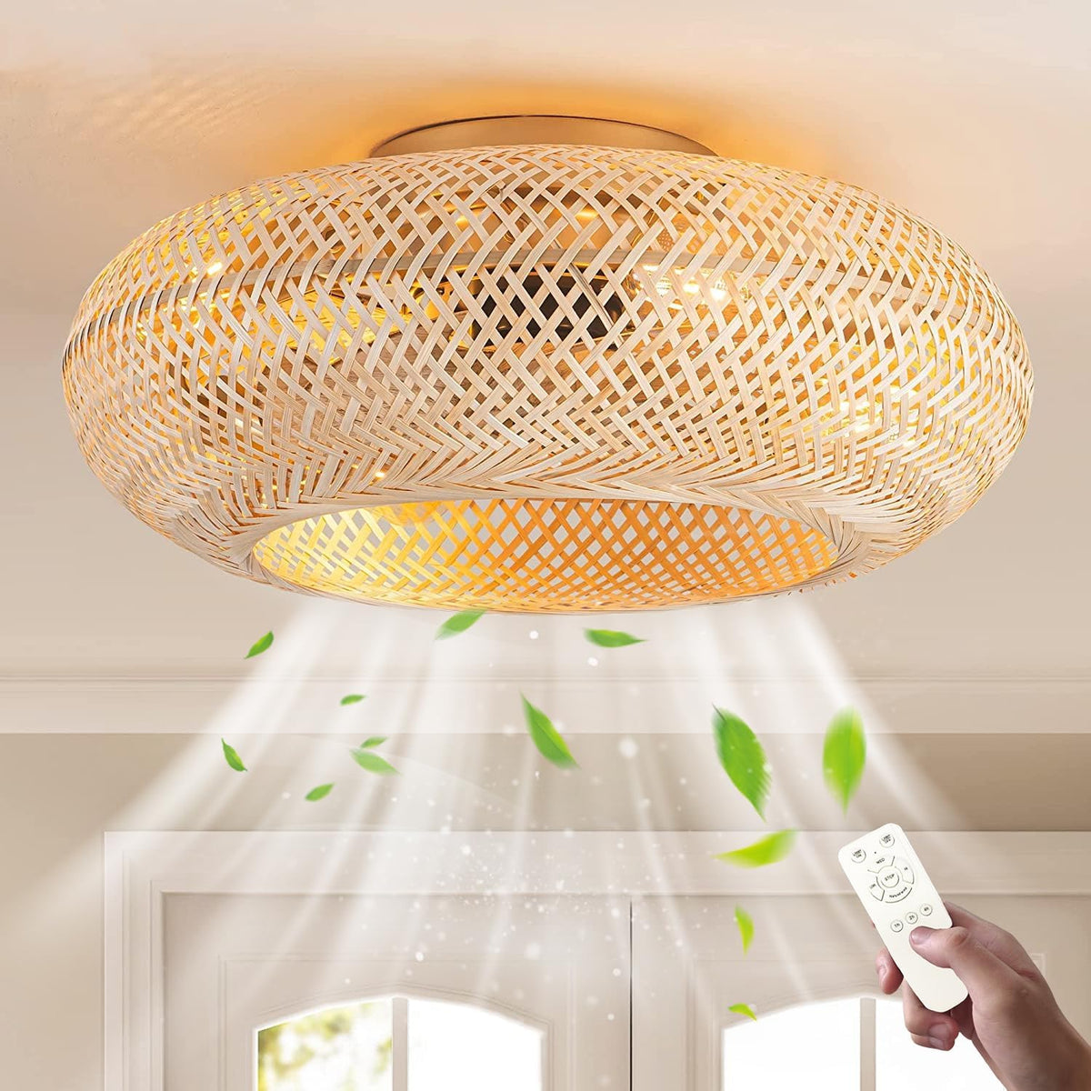 Ventilateurs de plafond avec lampe intégrée E27, 50 cm, avec télécommande, pour la chambre, pour le salon, KZT