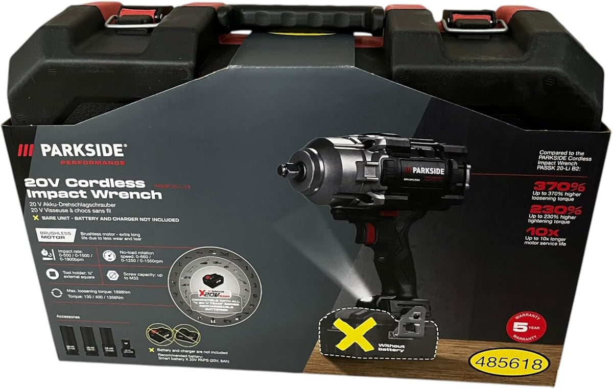 perceuse-visseuse X20V, sans fil, Parkside, max. 1898 Nm, jusqu'à M33, 1/2'(en mallette de transport, sans batterie ni chargeur)
