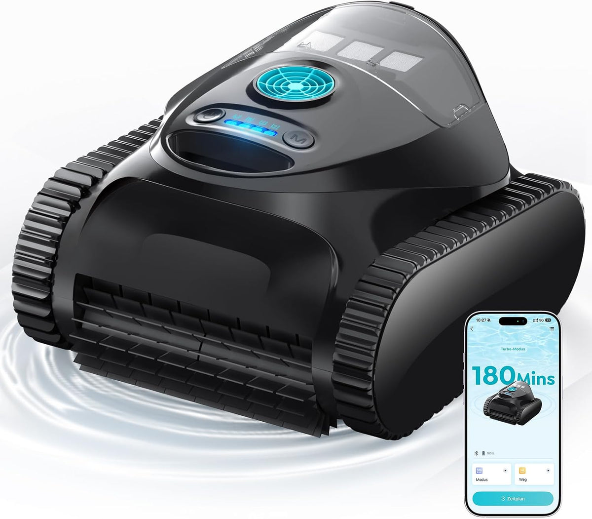 aspirateur, sans fil, bleu, BRINBO, C1 Robot de Piscine Fond et Parois, 7 Modes de Nettoyage, 180 Min d'Autonomie